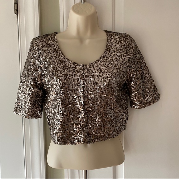 Gudi Olive Crop Sequin Shrug - Picture 1 of 4
